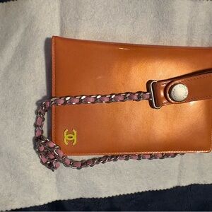 Chanel Orange Leather Chain Wallet